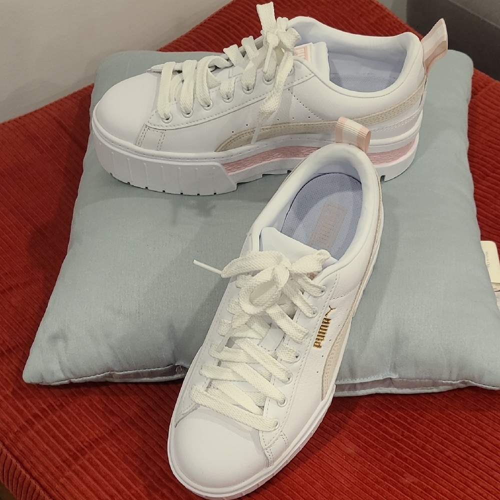 Puma Women's White and Gold Accent Sneakers